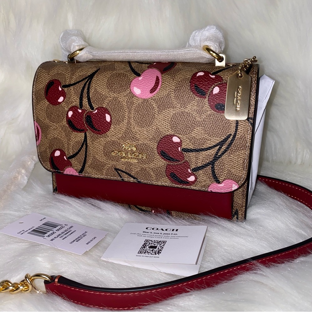 Coach Cherry 🍒 print signature Klare mini purse New - Picture 13 of 15